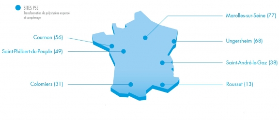 Carte des sites de production de PSE Knauf en France