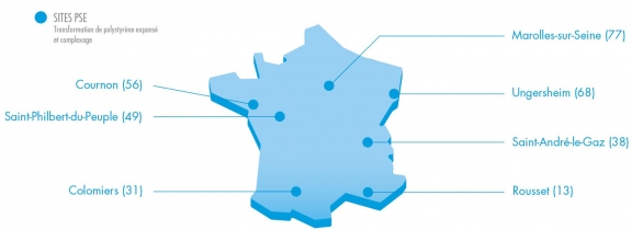 Carte de France des différents sites de production de PSE en France